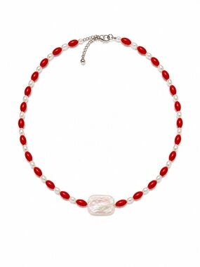 Handmade Carnelian & Freshwater Pearl Necklace Baroque Pearl Pendant NWT